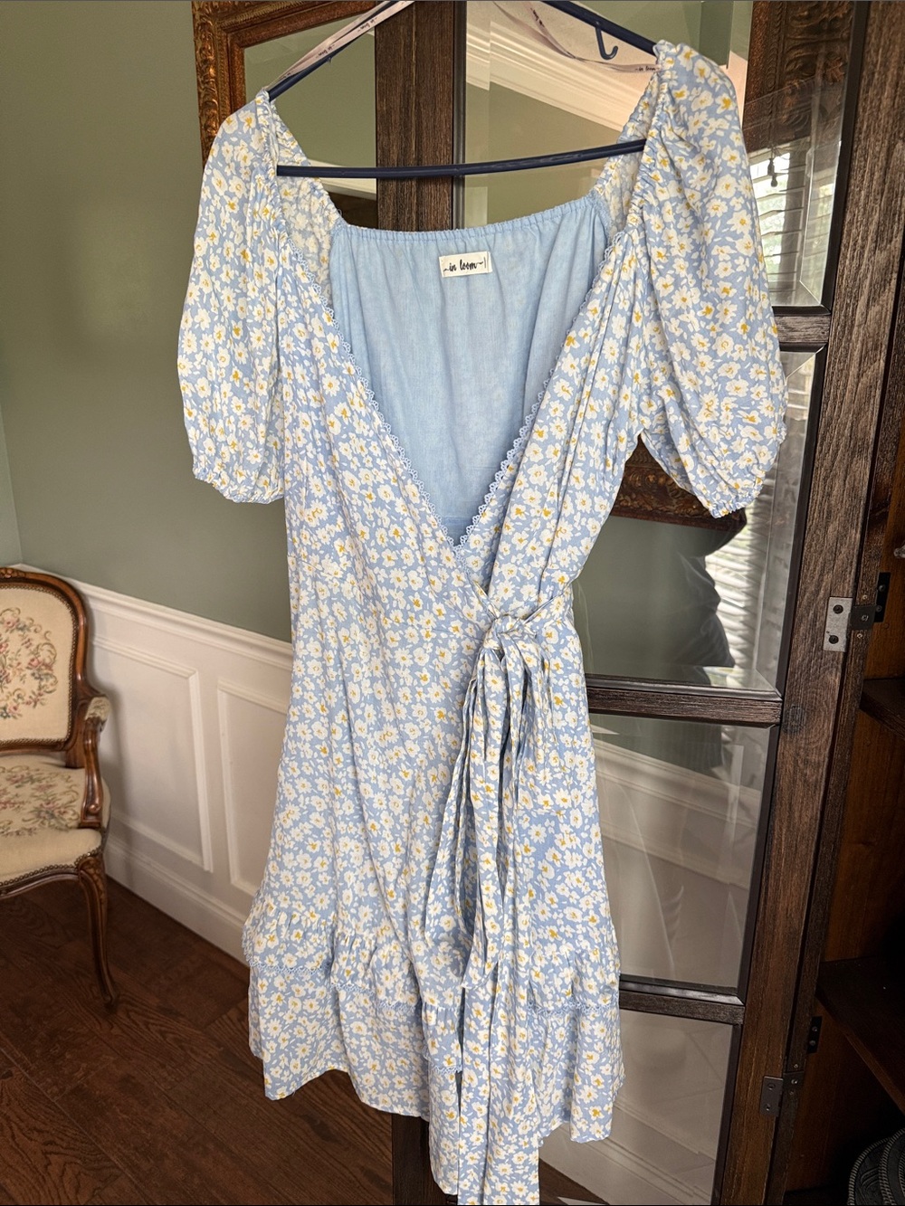 In Loom Light Blue Daisy Wrap Midi Dress Size L